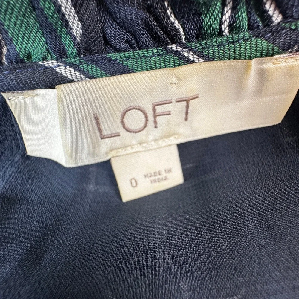 Loft Navy Green Plaid Sleeveless Midi Dress Ruffle‎ Neck Casual Boho Cap Sleeve - Picture 8 of 8